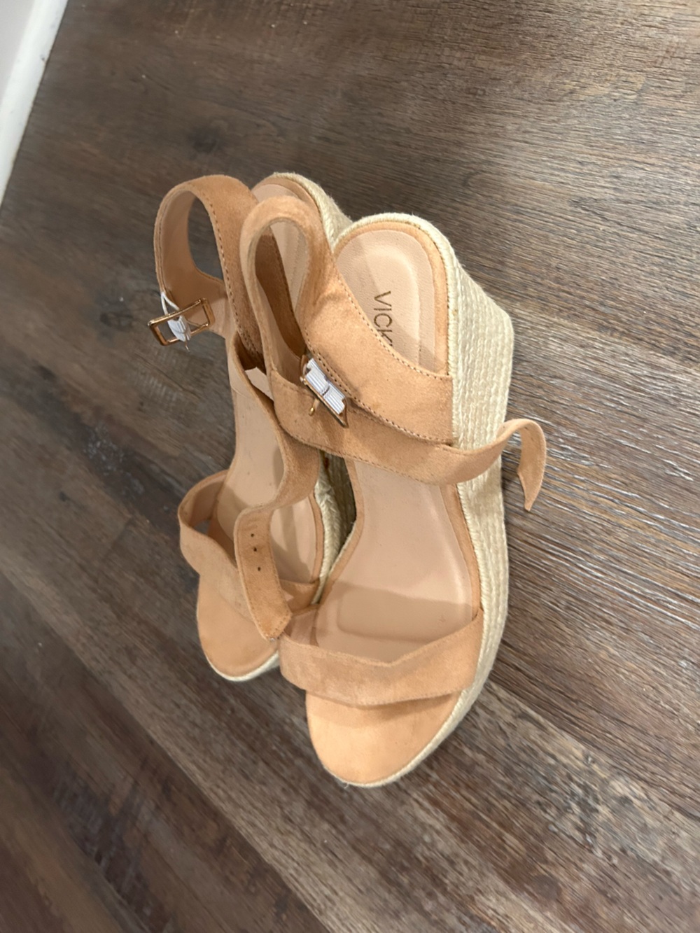 Vionic Suede Espadrille Wedge Sandals in Tan
